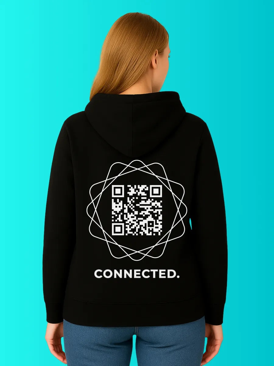 Sweat QR Code Le Connected Noir et Blanc – porté femme dos