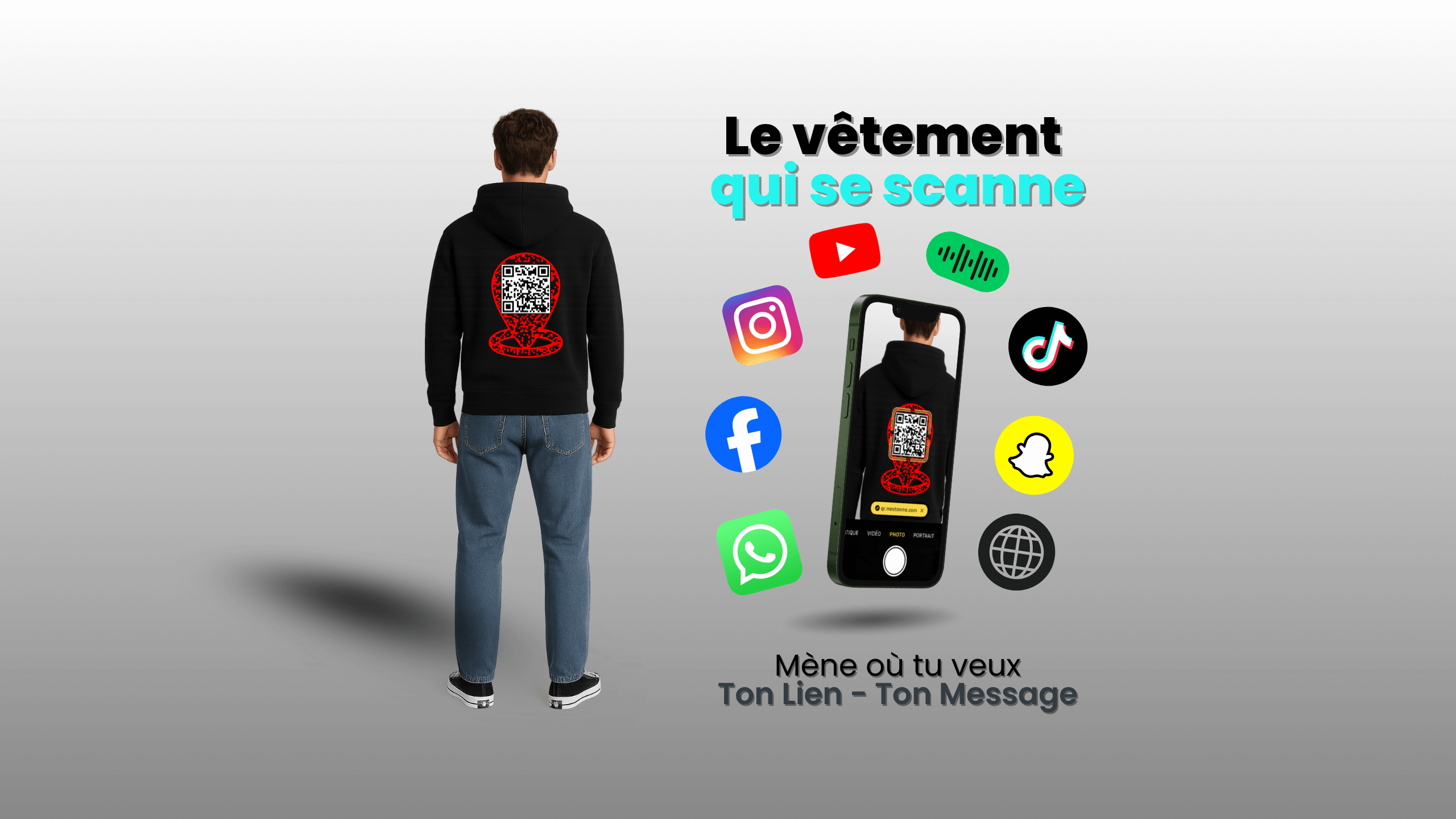 Sweat noir connecté avec QR Code personnalisé – MeetOnMe