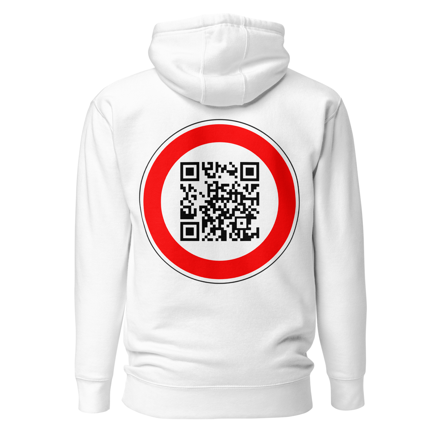 Sweat QR Code original L’Interdit blanc – dos avec QR code intégré au centre du panneau
