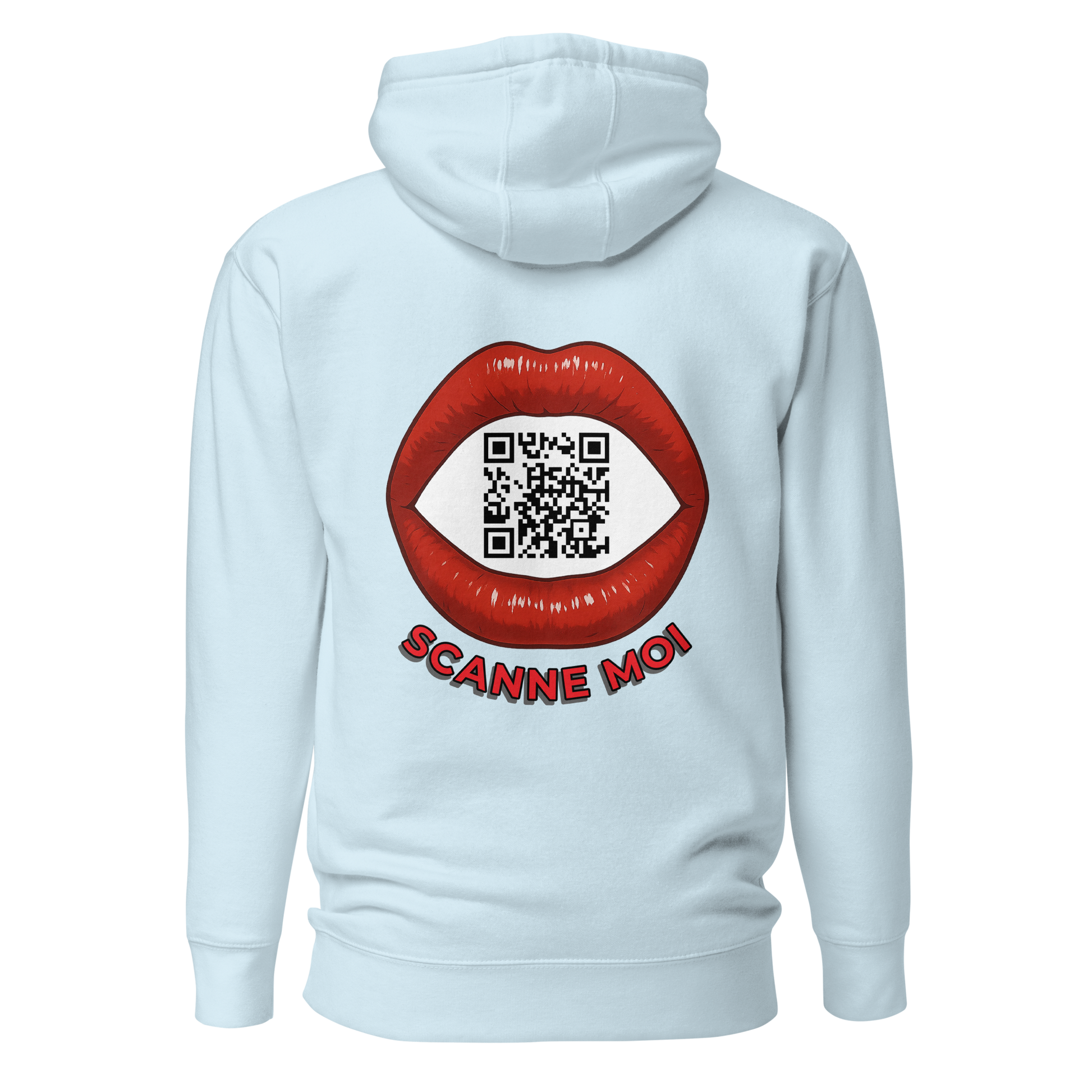 Sweat QR Code personnalisé La Bouche bleu – dos avec phrase Scannez Moi