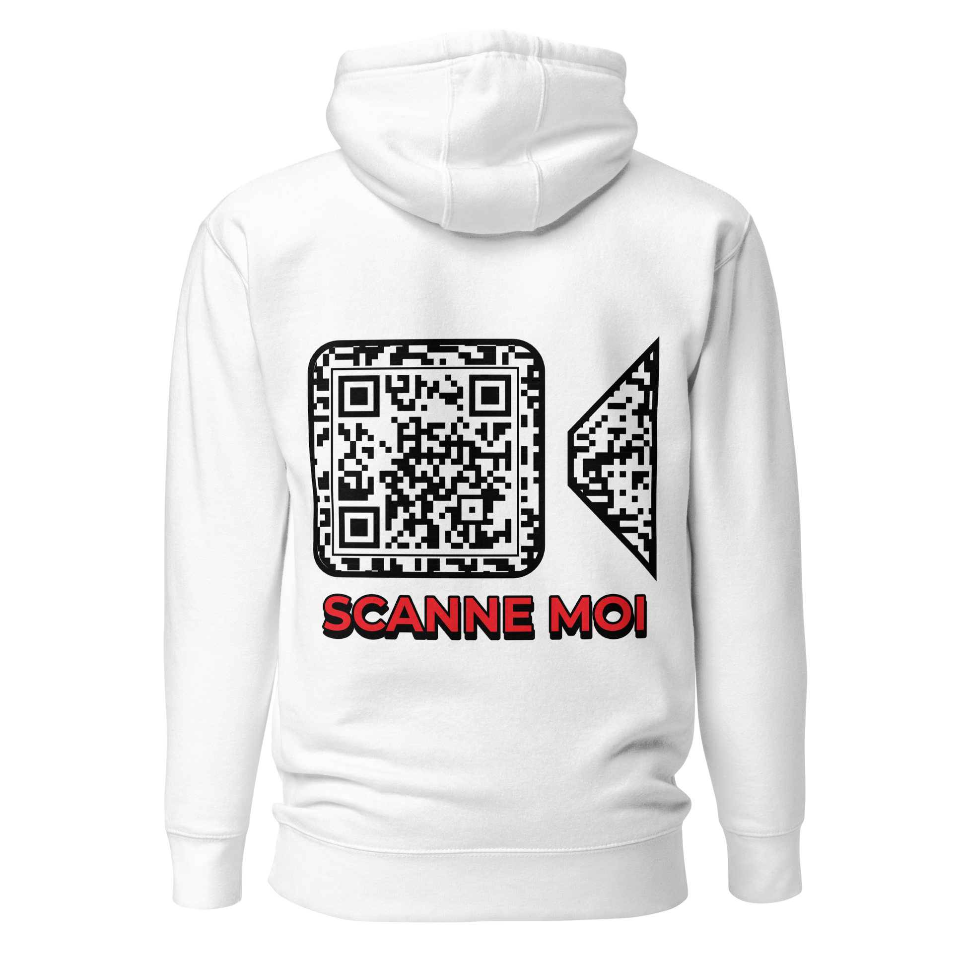 Sweat QR Code personnalisé La Caméra blanc – dos avec phrase Scanne Moi
