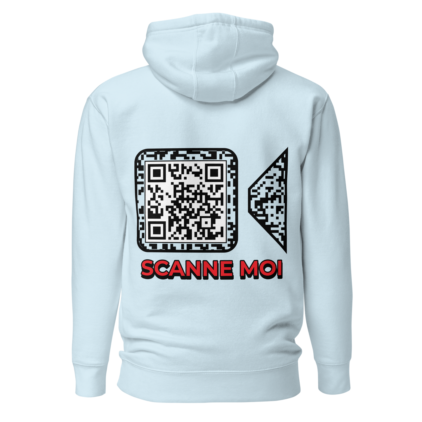 Sweat QR Code personnalisé La Caméra bleu – dos avec phrase Scanne Moi