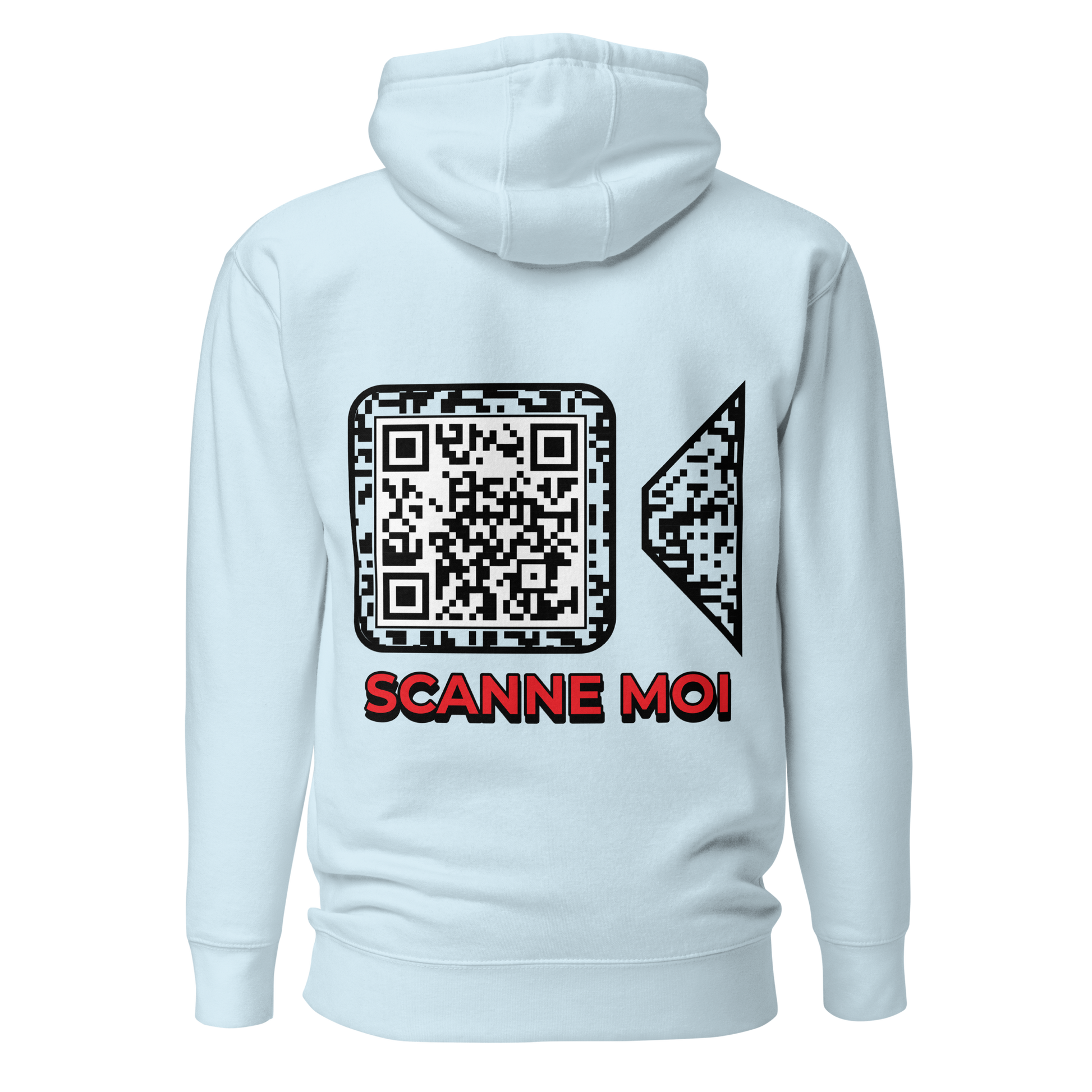 Sweat QR Code personnalisé La Caméra bleu – dos avec phrase Scanne Moi