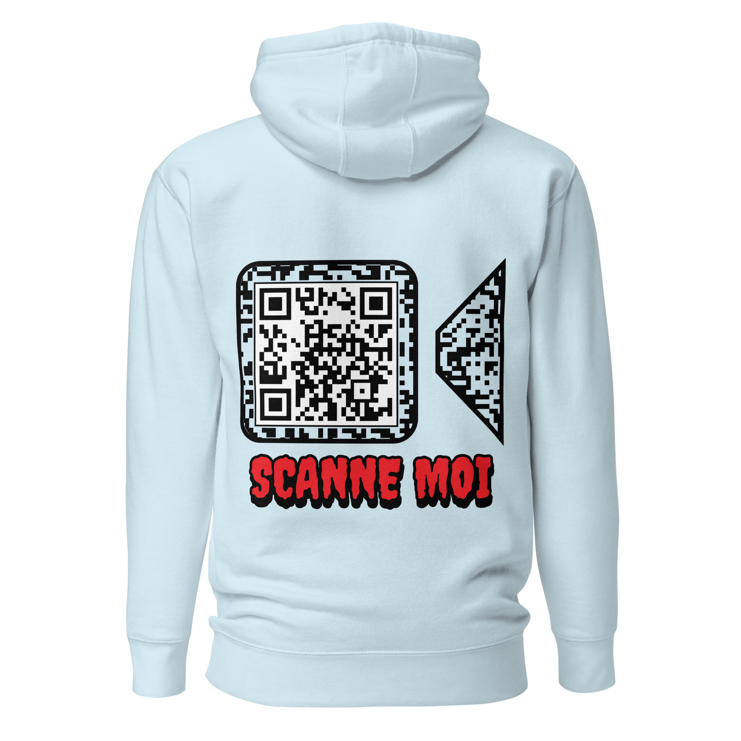 Sweat QR Code original La Caméra bleu – dos avec variante Scanne Moi 2