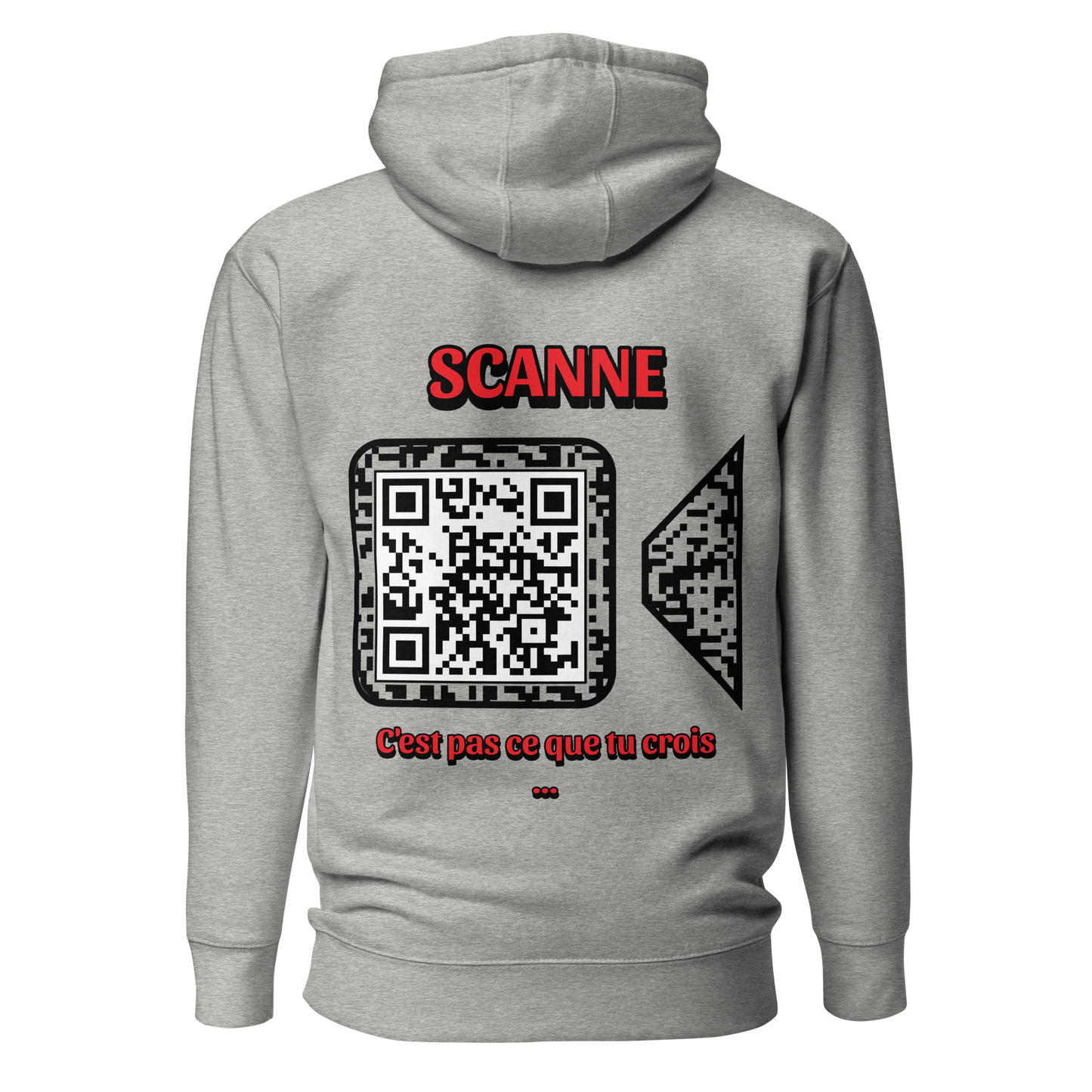 Sweat QR Code personnalisé La Caméra gris – dos avec phrase C’est pas ce que tu crois