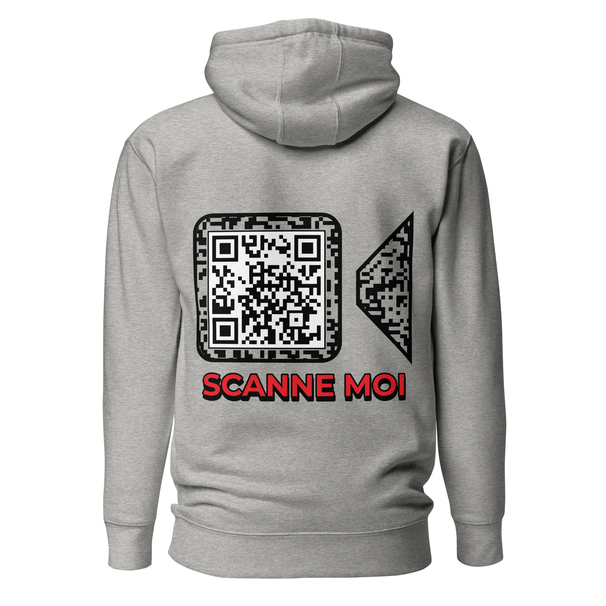 Sweat QR Code personnalisé La Caméra gris – dos avec phrase Scanne Moi