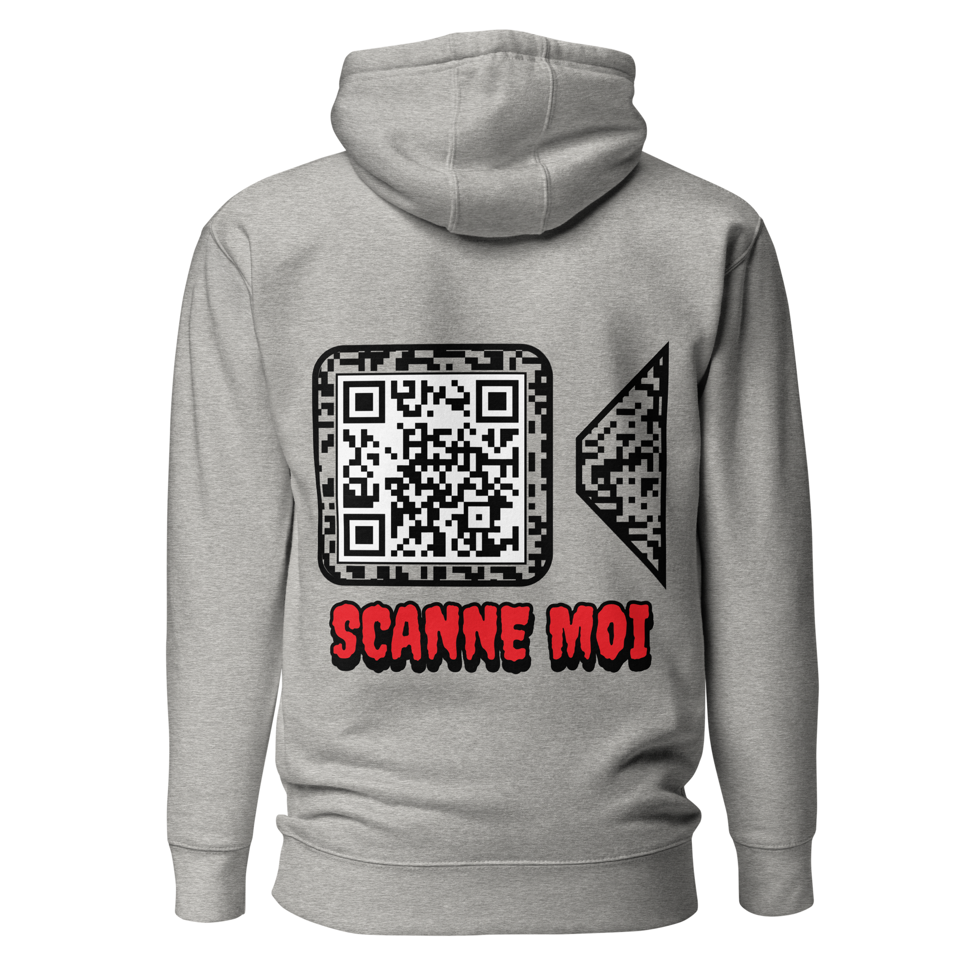 Sweat QR Code original La Caméra gris – dos avec variante Scanne Moi 2