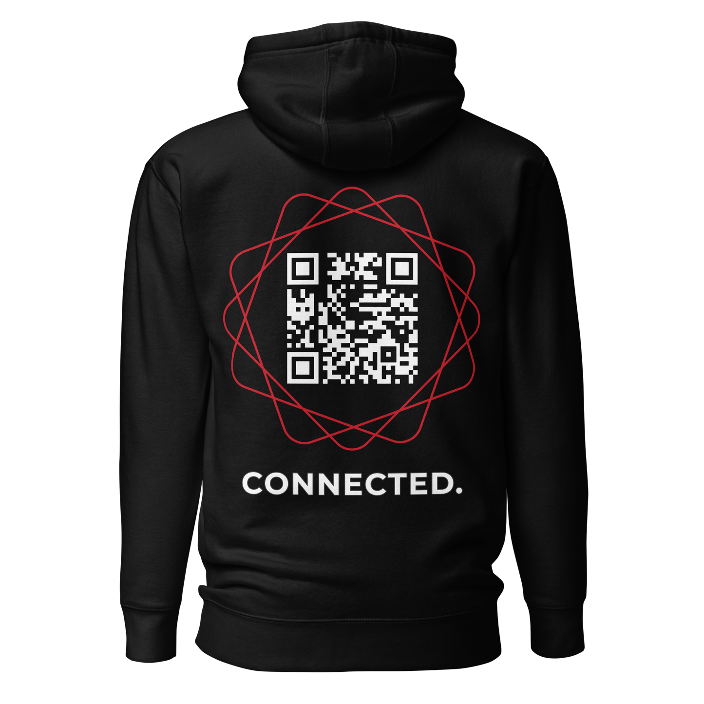 Sweat QR Code original Le Connected noir et rouge – dos avec QR code central stylisé