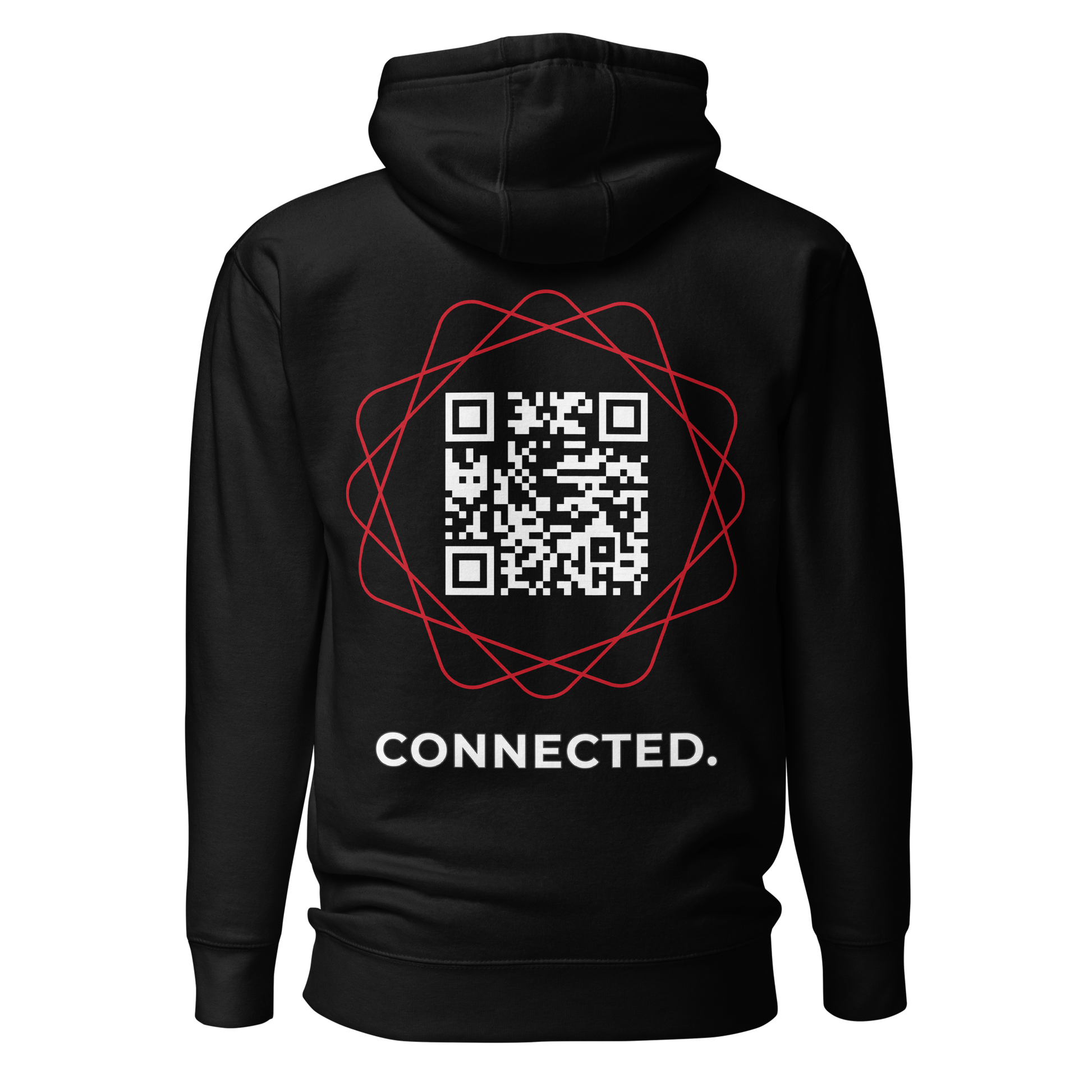 Sweat QR Code original Le Connected noir et rouge – dos avec QR code central stylisé