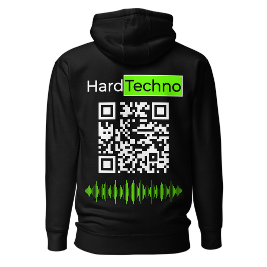 Sweat QR Code original Le Hard Techno vert – dos avec QR code intégré