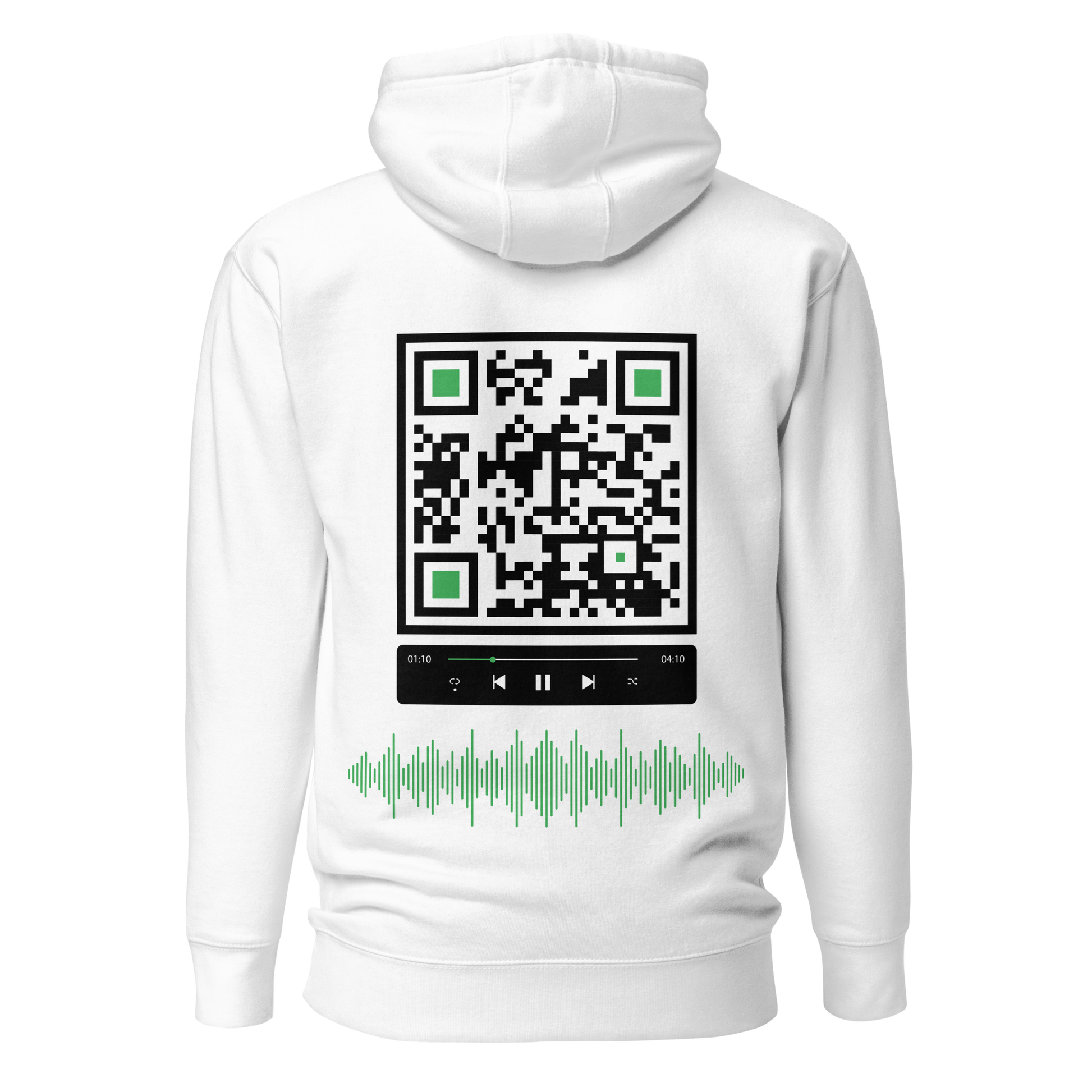 Sweat QR Code original Le Lecteur blanc – dos avec QR code central et onde sonore