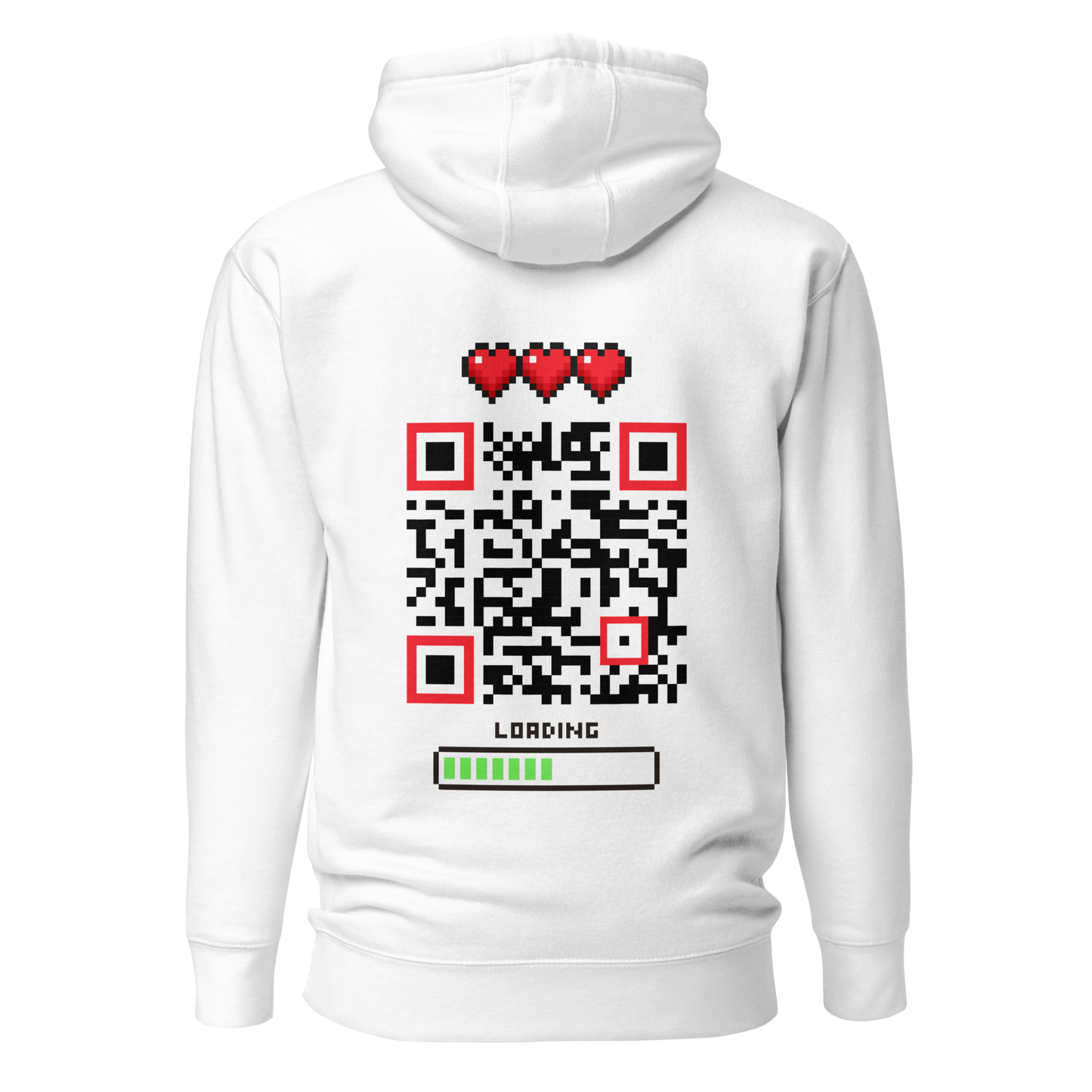Sweat QR Code original Le Player One blanc – dos avec QR code style pixel rétro