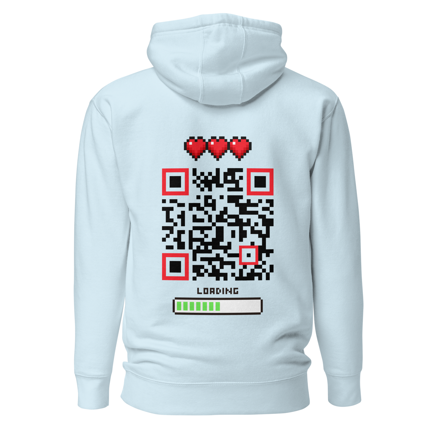 Sweat QR Code original Le Player One bleu – dos avec QR code central pixel art