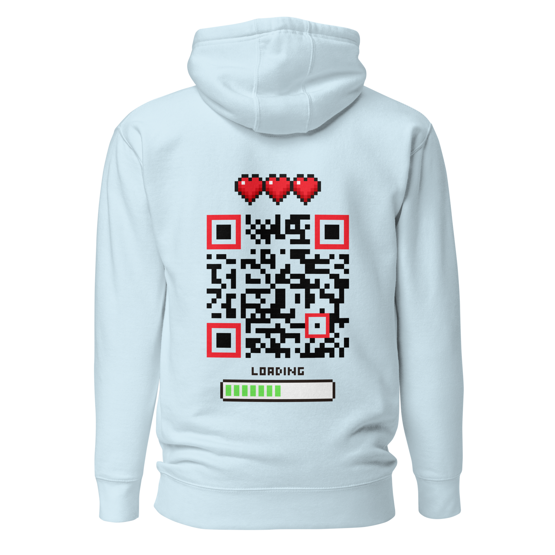 Sweat QR Code original Le Player One bleu – dos avec QR code central pixel art