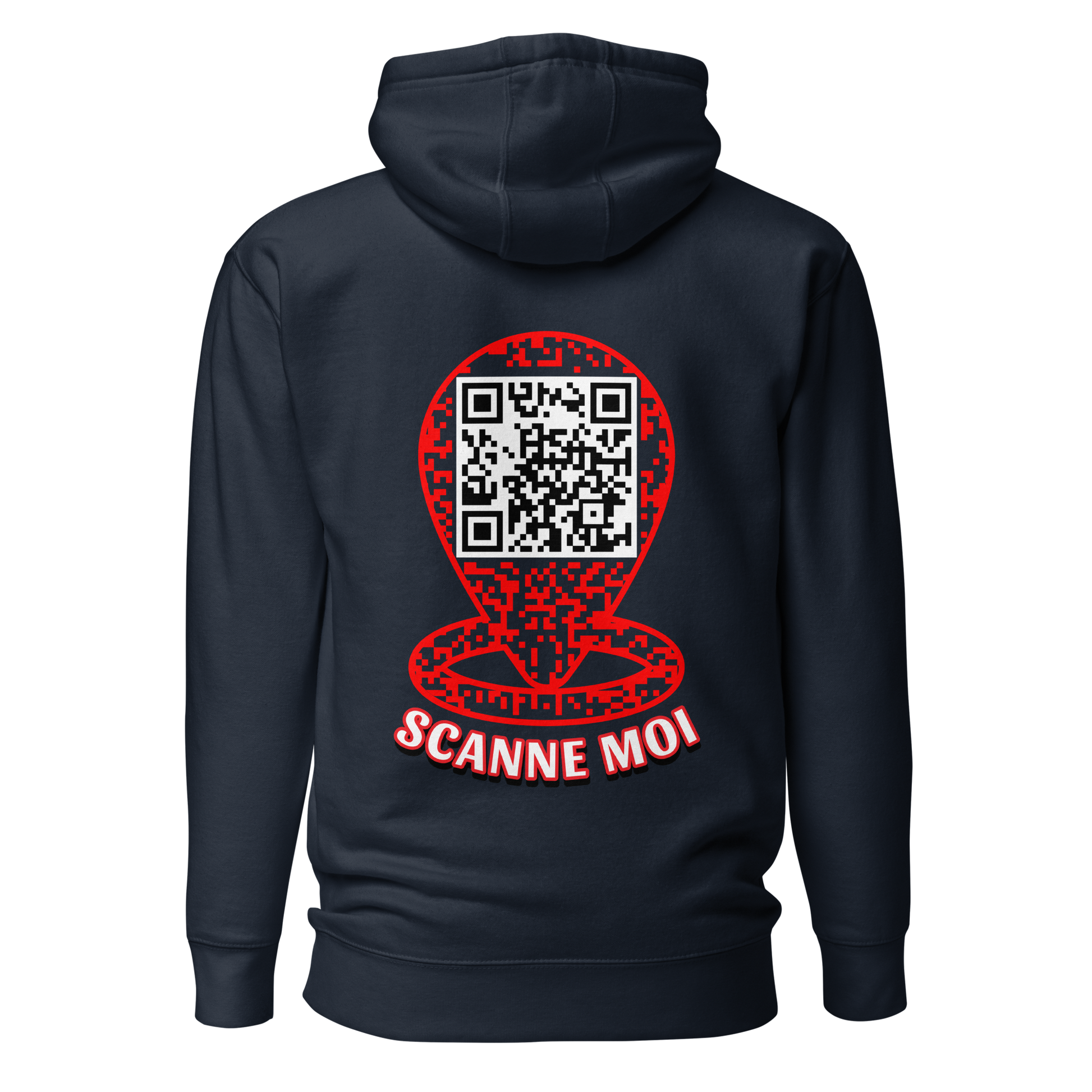 Sweat QR Code personnalisé Le Pointeur navy blazer – dos avec phrase Scanne Moi