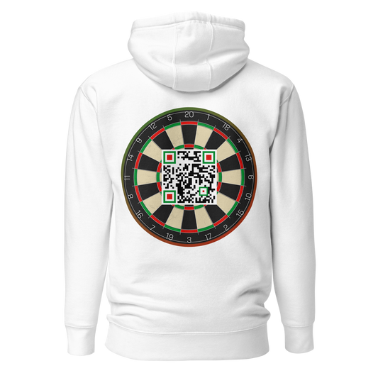 Sweat QR Code original Les Fléchettes blanc – dos avec QR code intégré au centre
