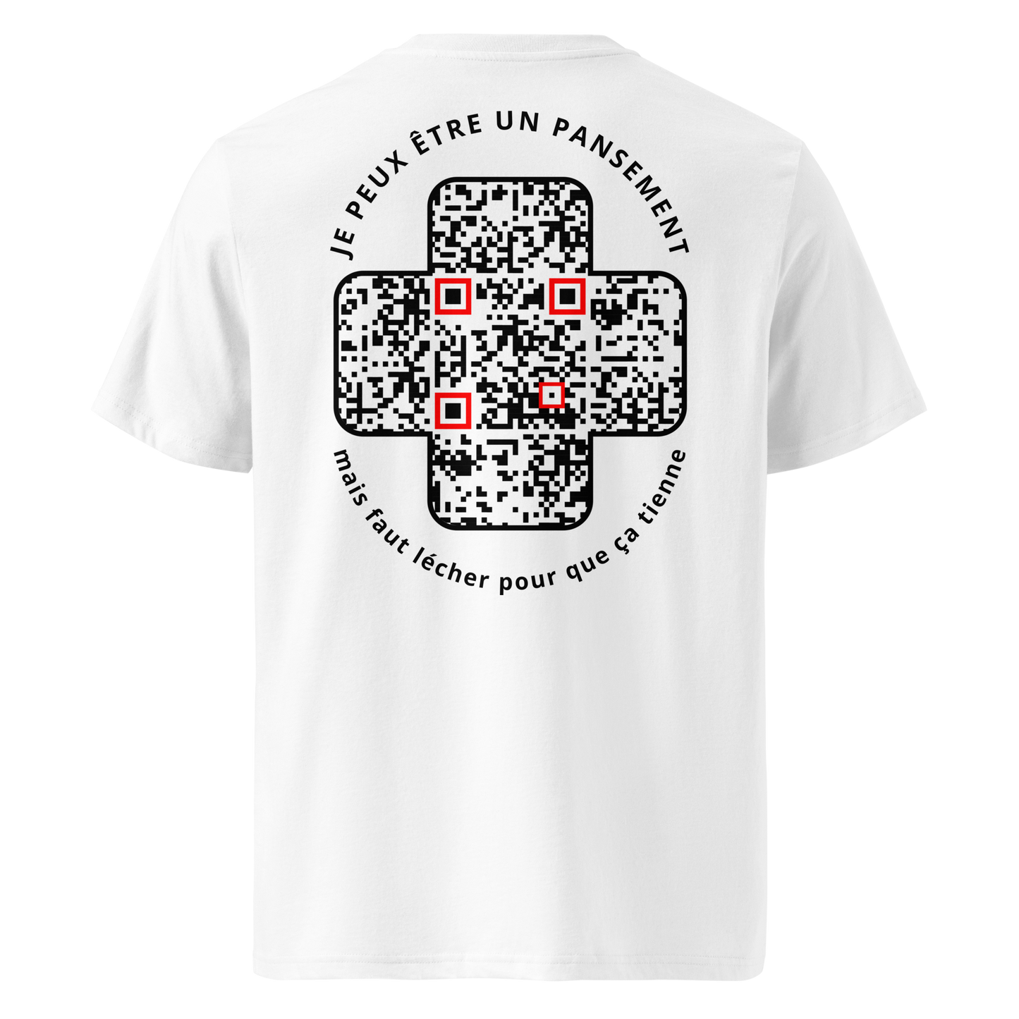 T-shirt QR Code provocateur Le Pansement – modèle blanc dos