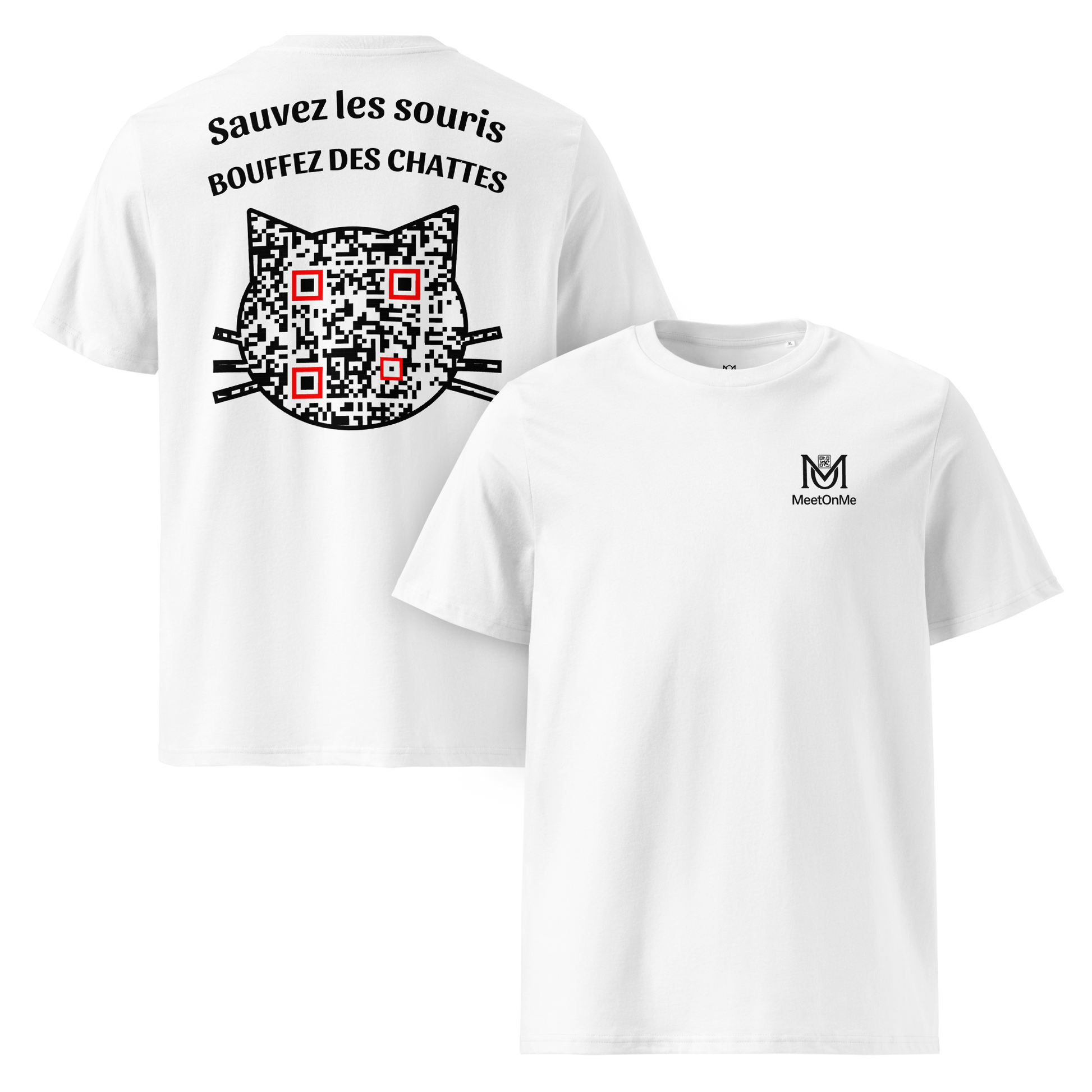 T-shirt QR Code provocateur Les Sauveurs – modèle blanc avant et arrière