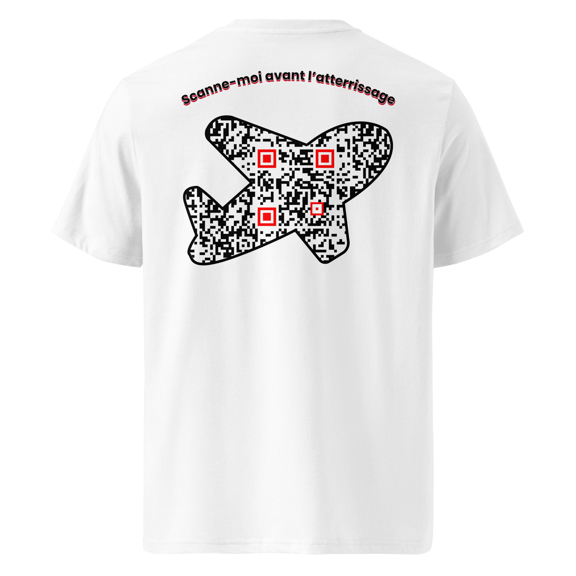 T-shirt QR Code personnalisé L’Avion – dos avec texte Scanne-moi avant l’atterrissage