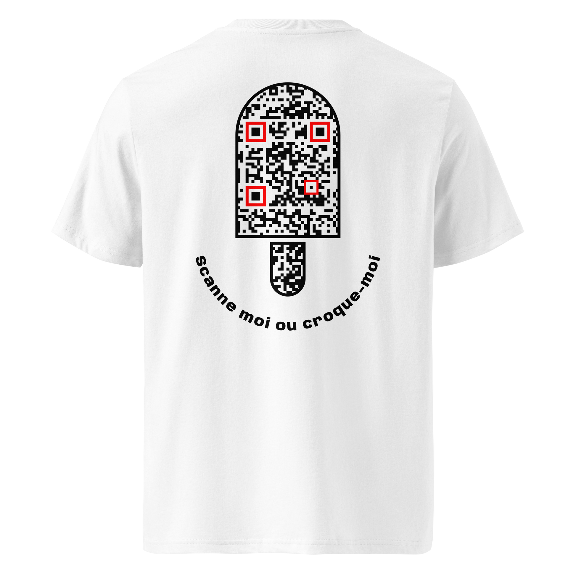 T-shirt QR Code personnalisé Le Bâtonnet – dos avec texte Scanne moi ou croque-moi