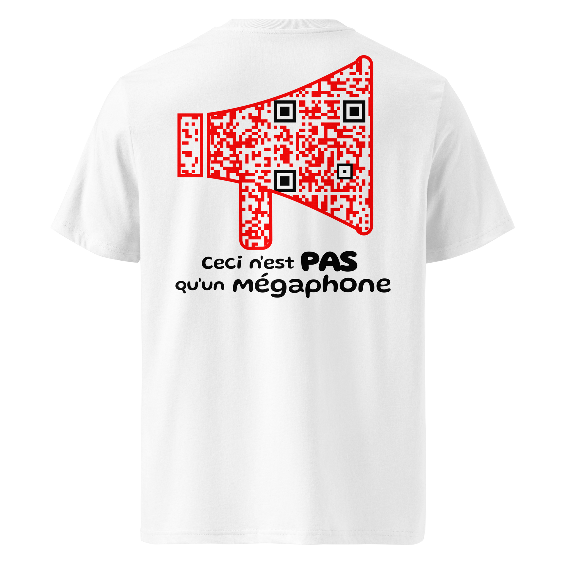 T-shirt QR Code personnalisé Le Mégaphone – dos avec texte Ceci n’est pas qu’un mégaphone