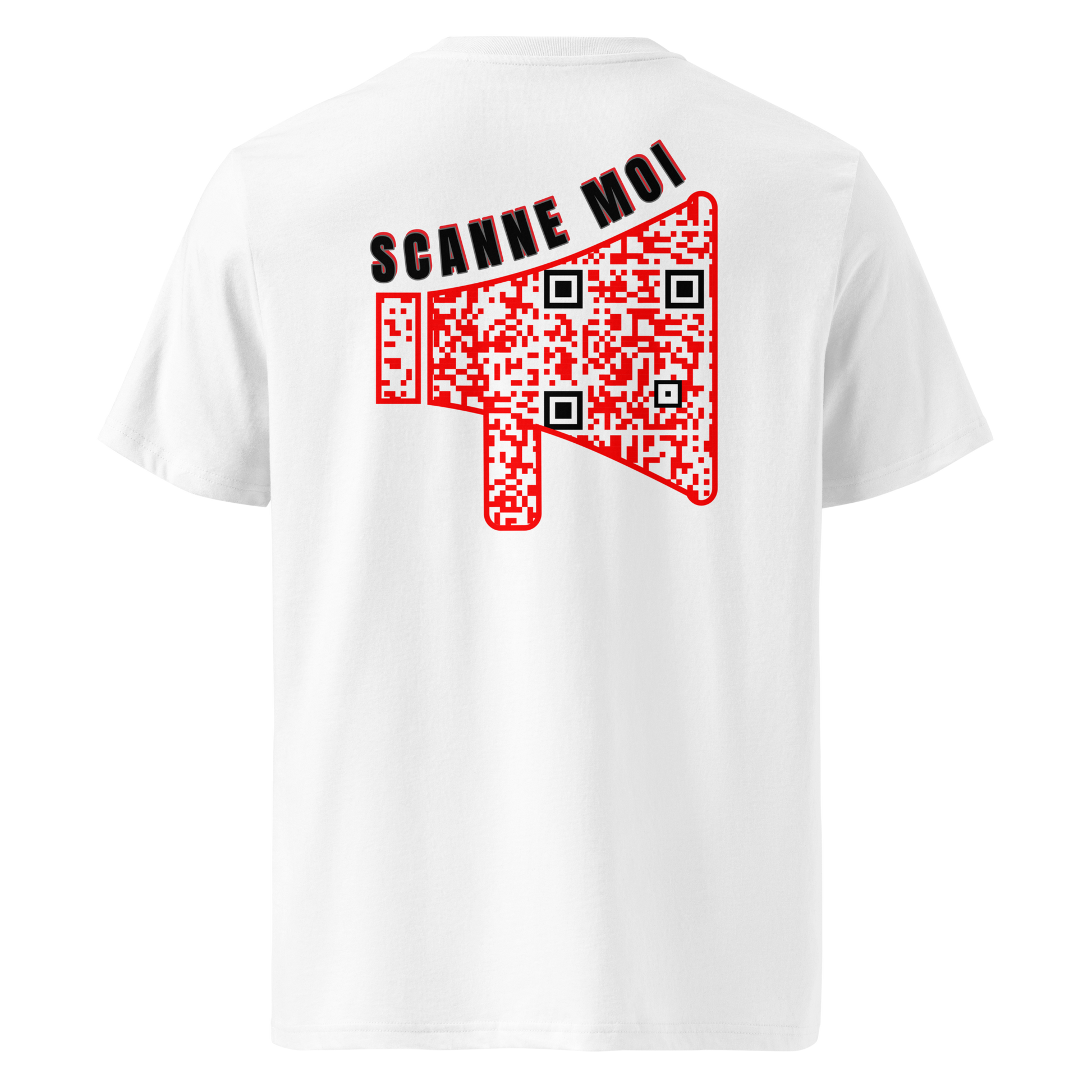 T-shirt QR Code personnalisé Le Mégaphone – dos avec texte Scanne moi