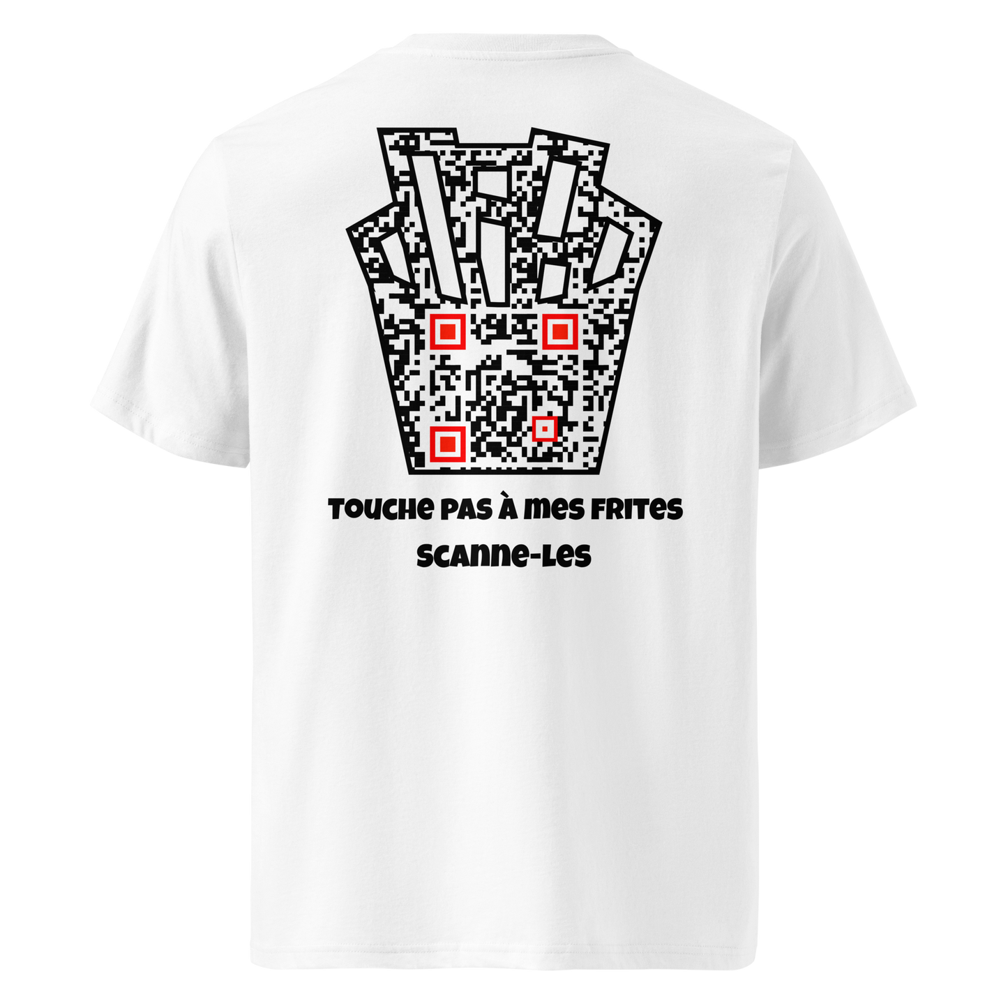 T-shirt QR Code personnalisé Les Frites – dos avec texte Touche pas à mes frites Scanne-les