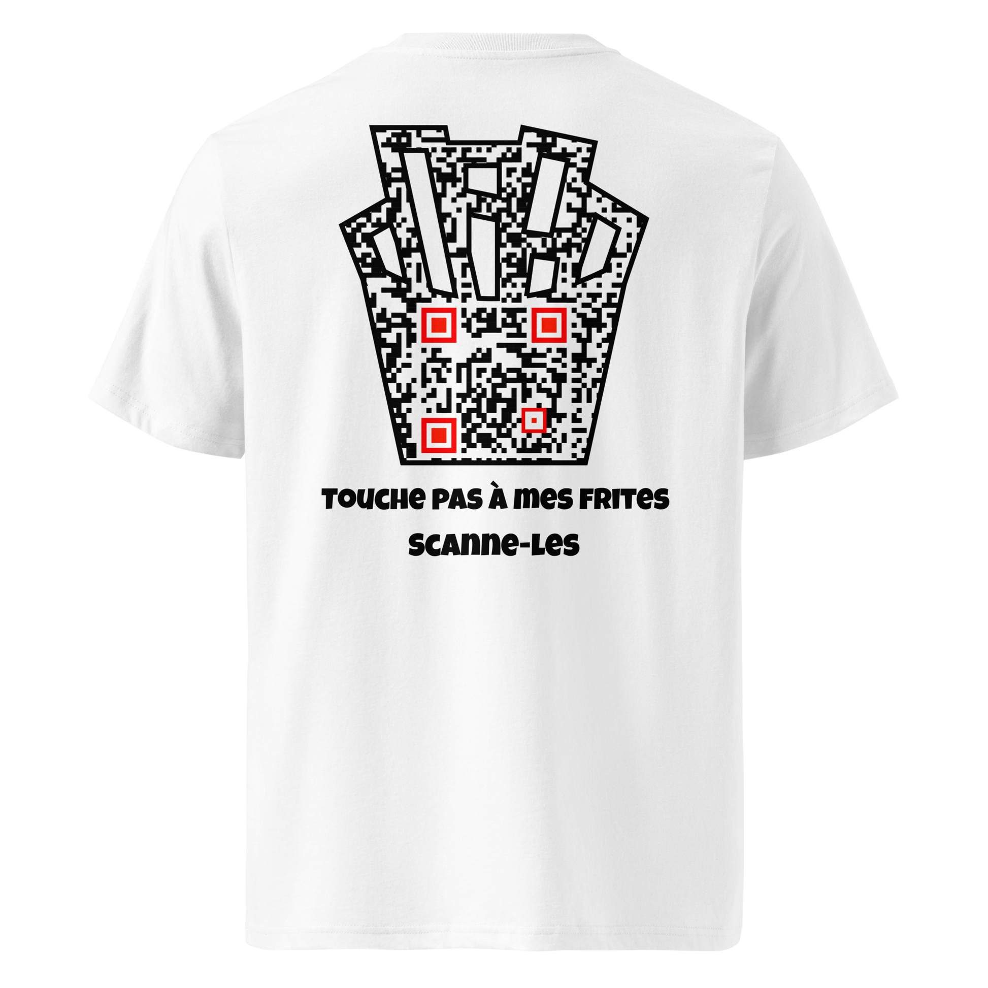 T-shirt QR Code personnalisé Les Frites – dos avec texte Touche pas à mes frites Scanne-les
