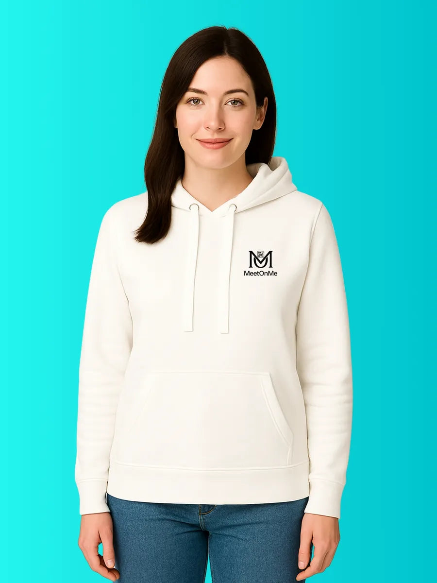 Sweat QR Code Blanc – Porté Femme avant