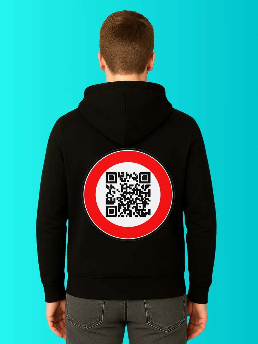Sweat QR Code L'interdit noir – porté homme dos