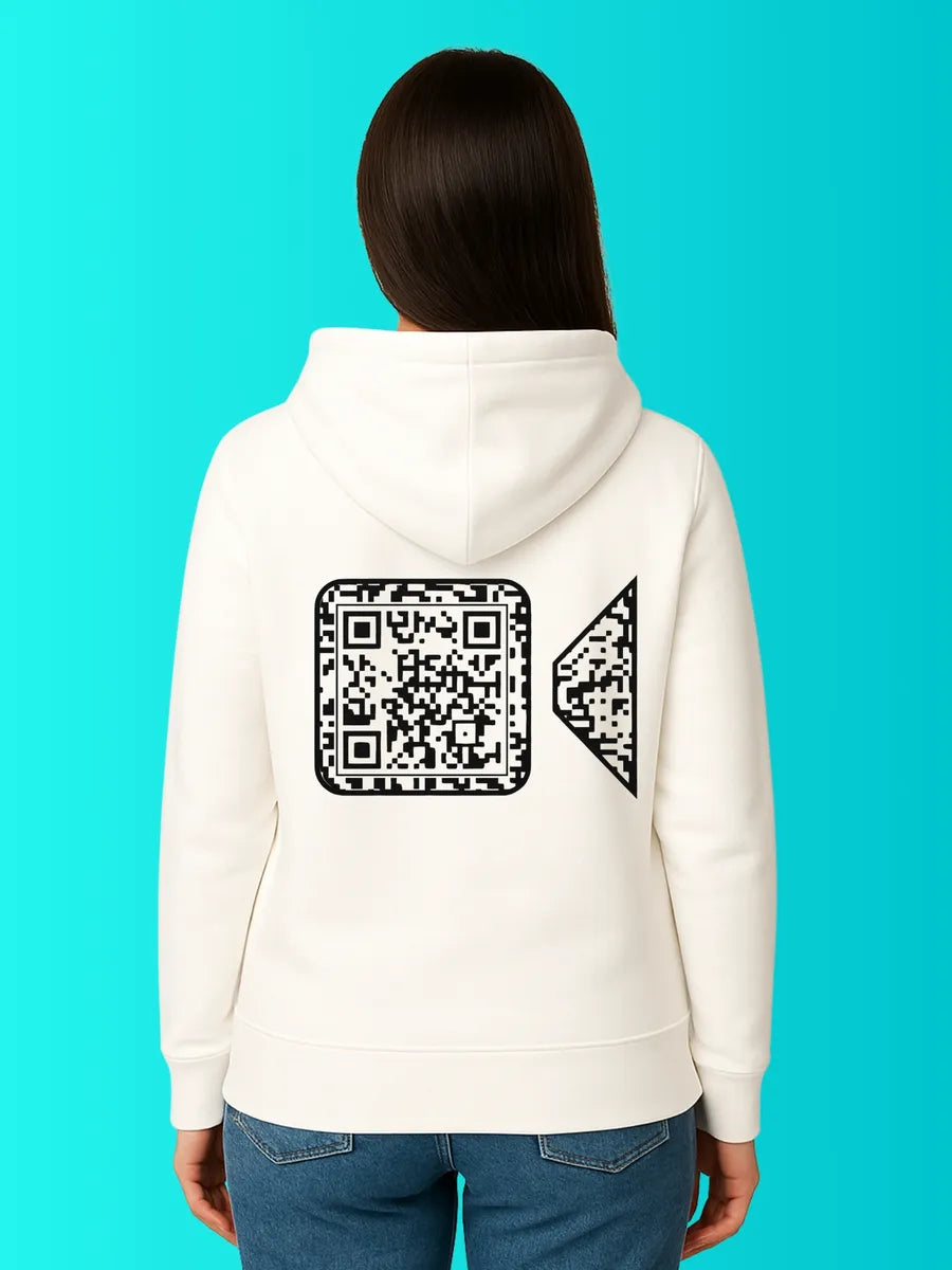 Sweat QR Code La Camera Blanc – sans phrase porté femme dos