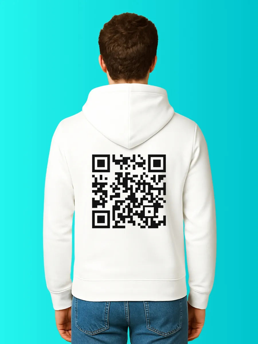 Sweat QR Code Le Classic Blanc – porté homme dos