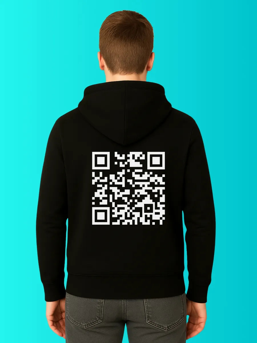 Sweat QR Code Le Classic Noir – porté homme dos