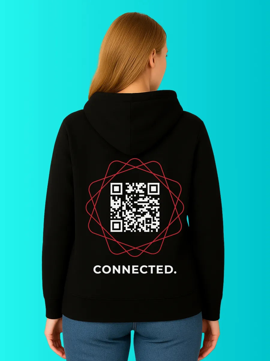 Sweat QR Code Le Connected Noir et Rouge – porté femme dos