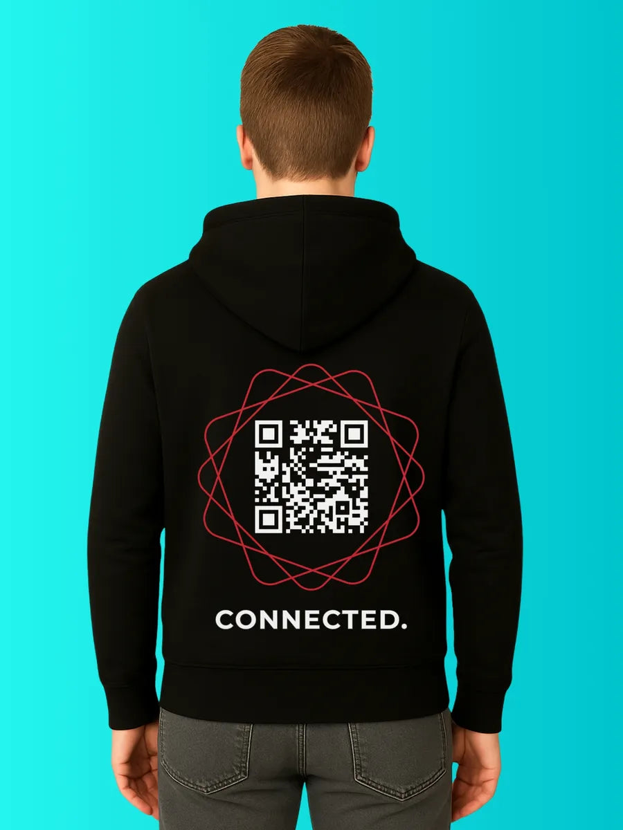 Sweat QR Code Le Connected Noir et Rouge – porté homme dos