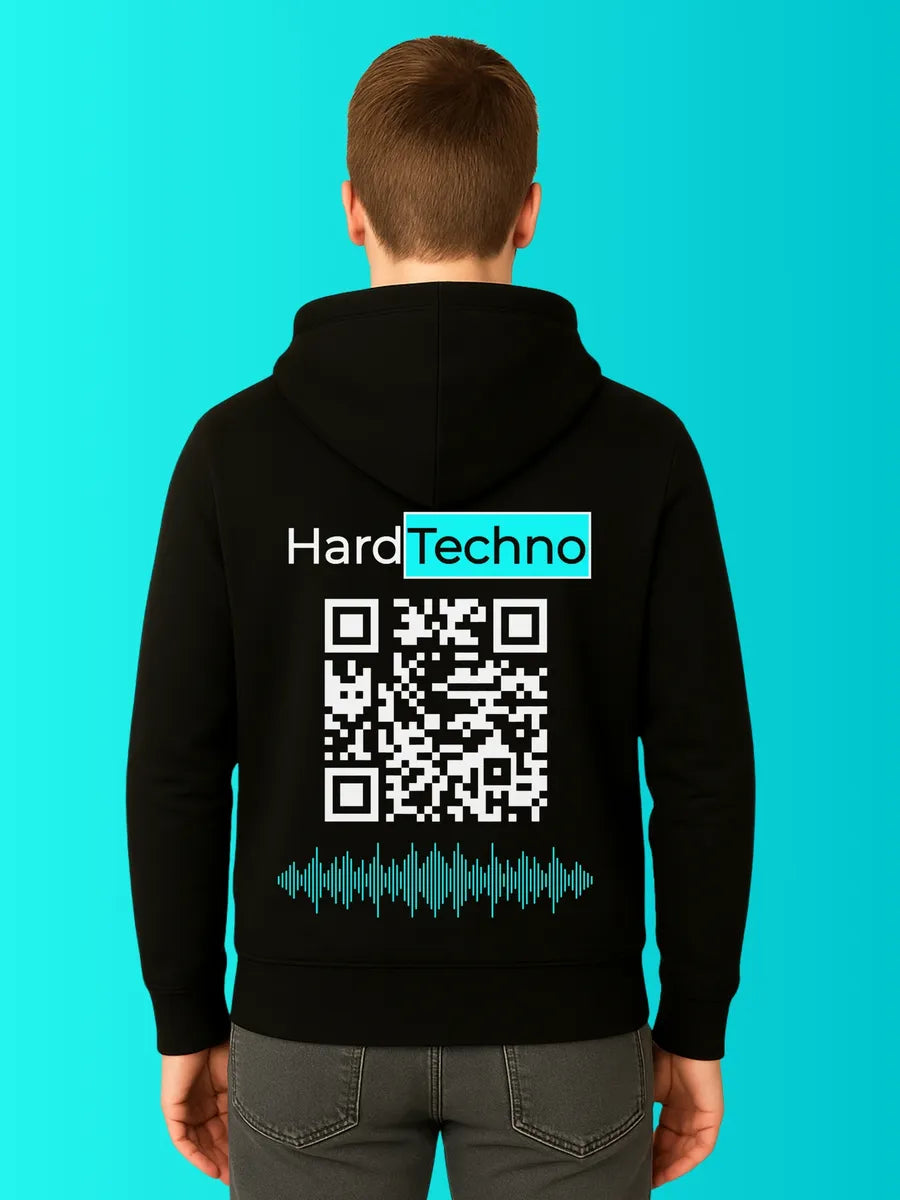 Sweat QR Code Le Hard Techno Bleu – porté homme dos