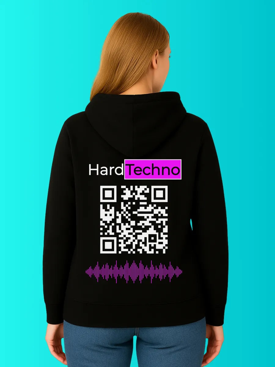 Sweat QR Code Le Hard Techno Rose – porté femme dos