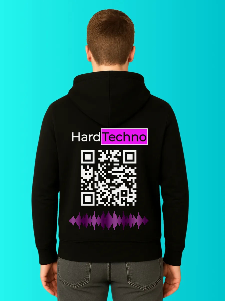 Sweat QR Code Le Hard Techno Rose – porté homme dos