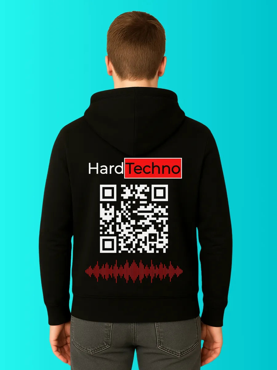 Sweat QR Code Le Hard Techno Rouge – porté homme dos