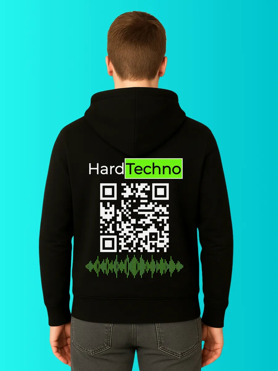 Sweat QR Code Le Hard Techno Vert – porté homme dos