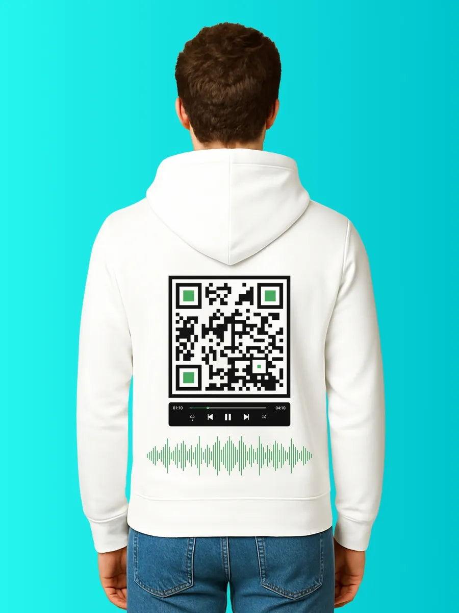 Sweat QR Code Le Lecteur Blanc – porté homme dos