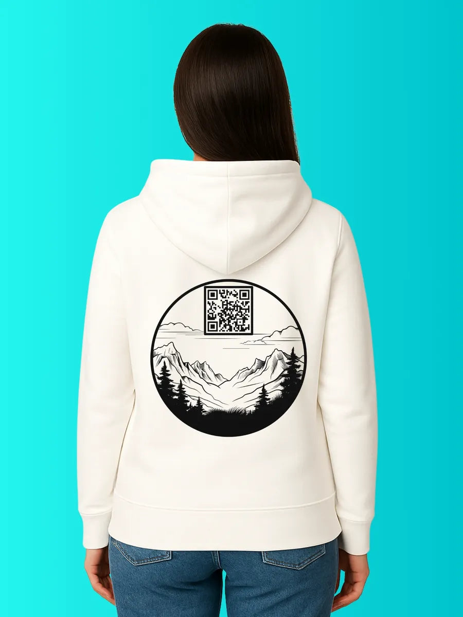 Sweat QR Code Le Montagnard Blanc – porté femme dos