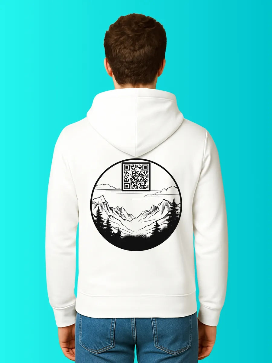 Sweat QR Code Le Montagnard Blanc – porté homme dos