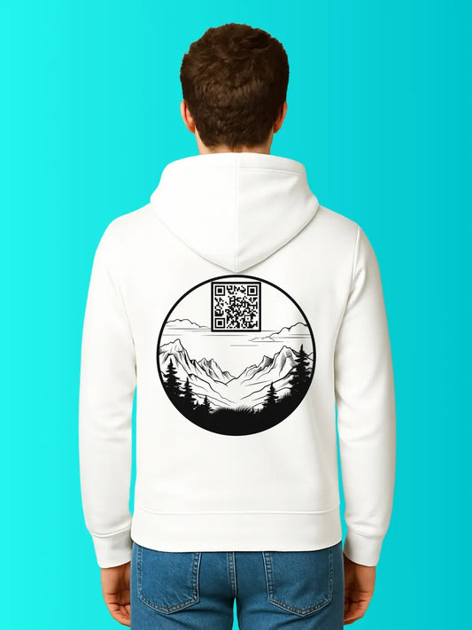 Sweat QR Code Le Montagnard Blanc – porté homme dos