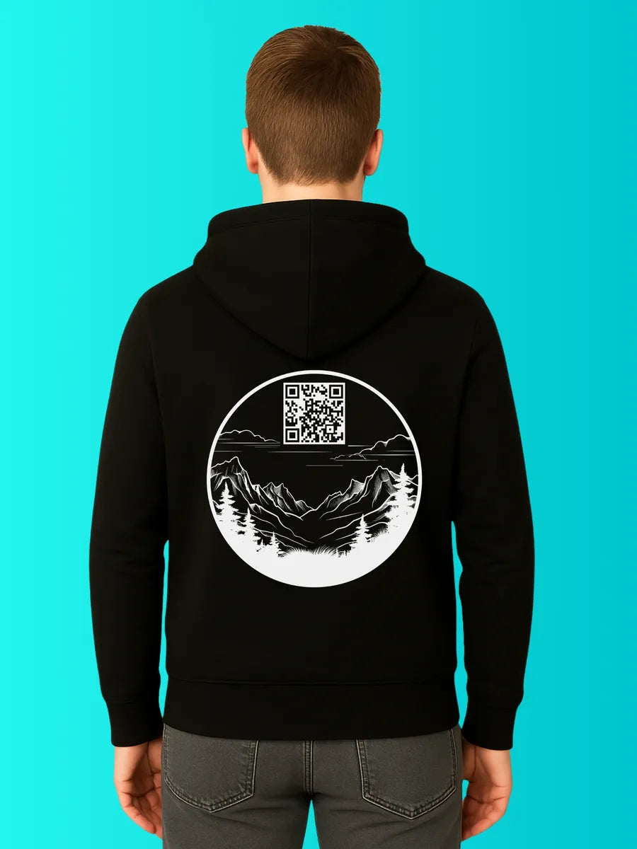Sweat QR Code Le Montagnard Noir – porté homme dos