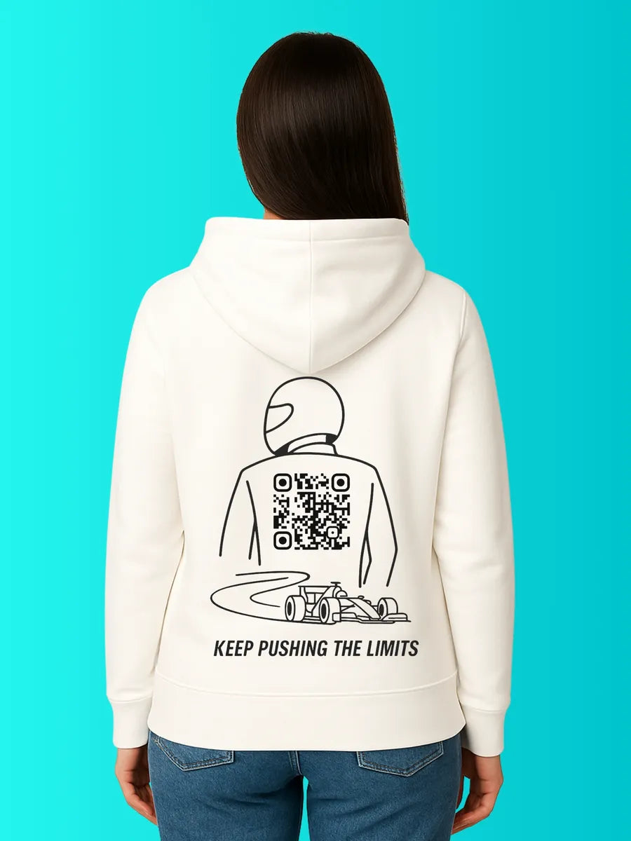 Sweat QR Code Le Pilote Blanc – porté femme dos