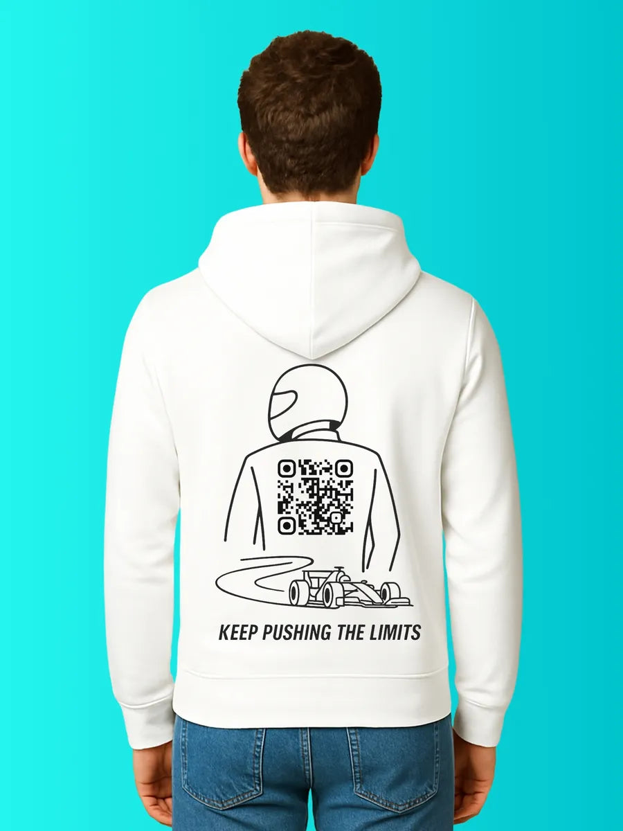 Sweat QR Code Le Pilote Blanc – porté homme dos