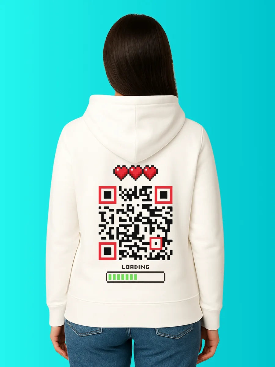 Sweat QR Code Le Player One Blanc – porté femme dos