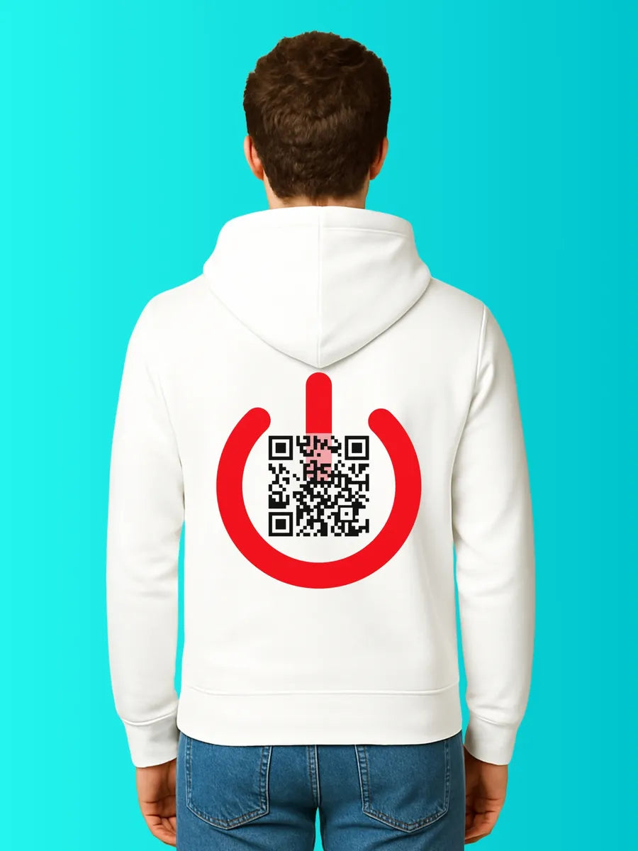 Sweat QR Code Le Reboot Blanc – porté homme dos