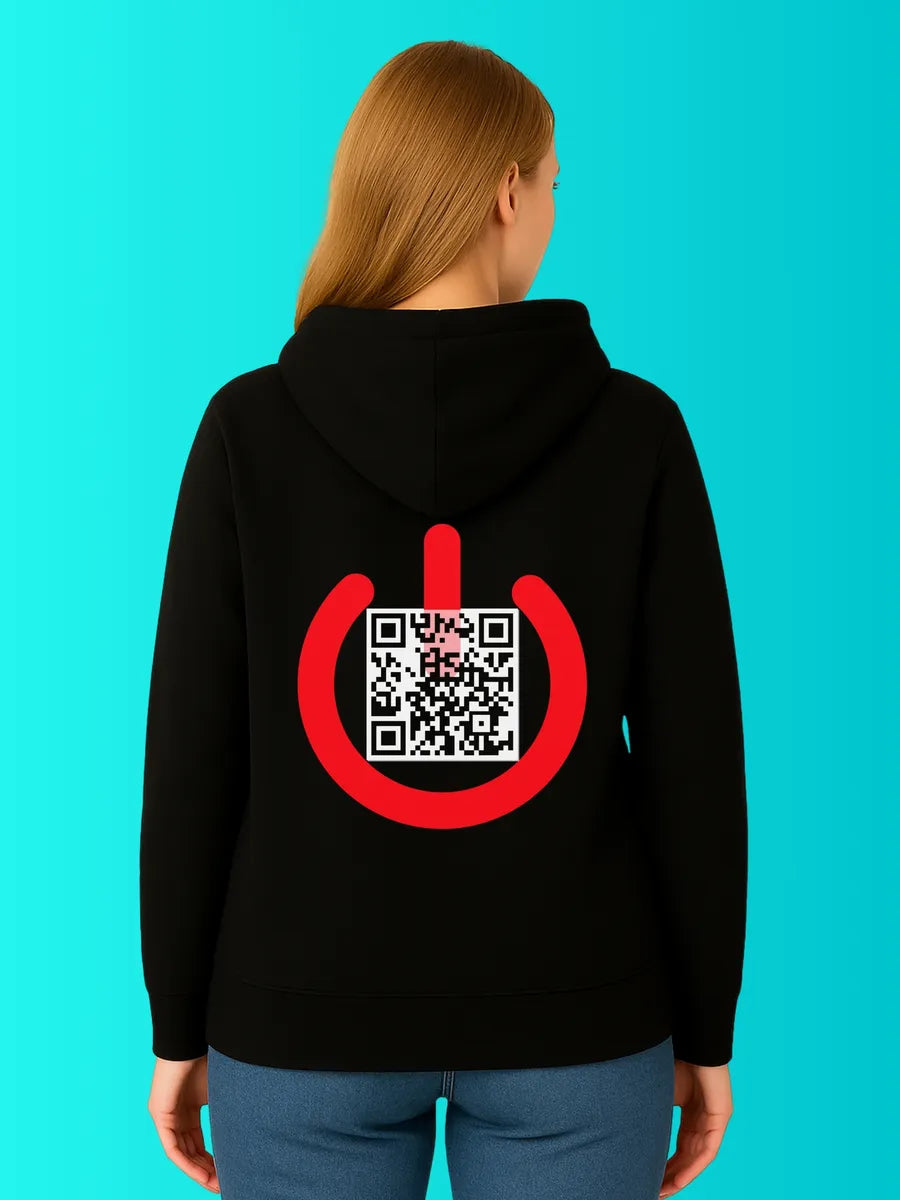 Sweat QR Code Le Reboot Noir – porté femme dos